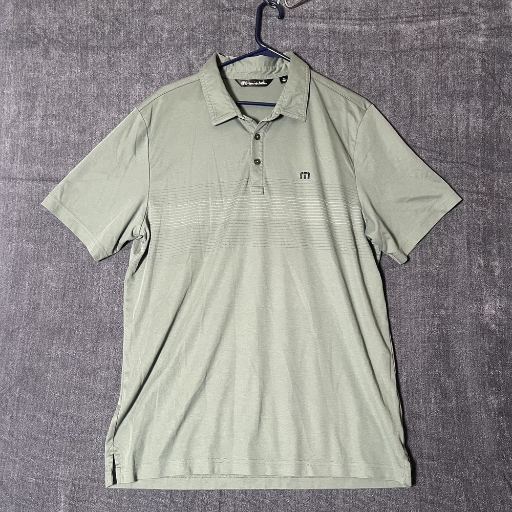 TravisMathew Golf Polo Shirt Mens XL Sage Green Chest Stripe Short Sleeve
